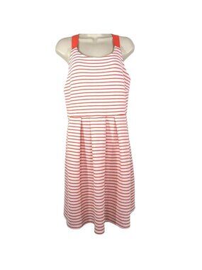 Its Fashion Dress Pleated Women Plus Size 1X Orange White Striped NEW w/FLAW